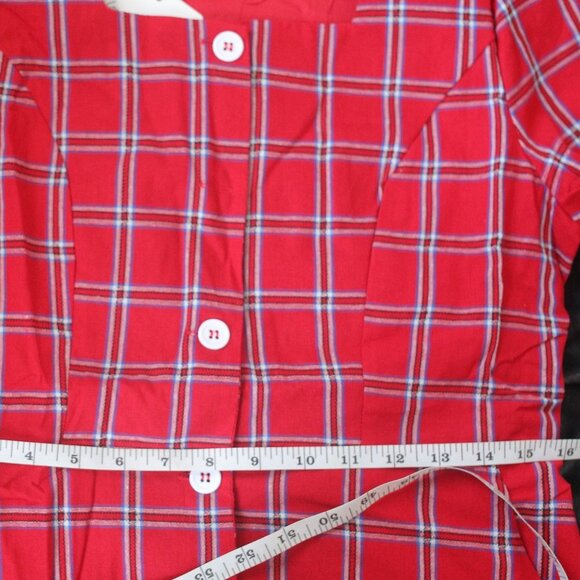 NWT Square Neckline Red Retro Vintage Plaid 100%cotton Mini Dress. - Picture 6 of 9